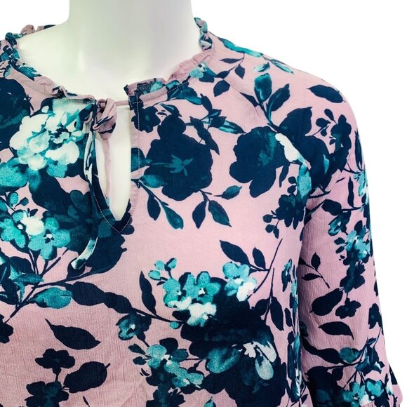 J. Jill Womens Blouse Mauve Beautiful Blooms Top Bell Sleeve Rayon Size L - Picture 5 of 12